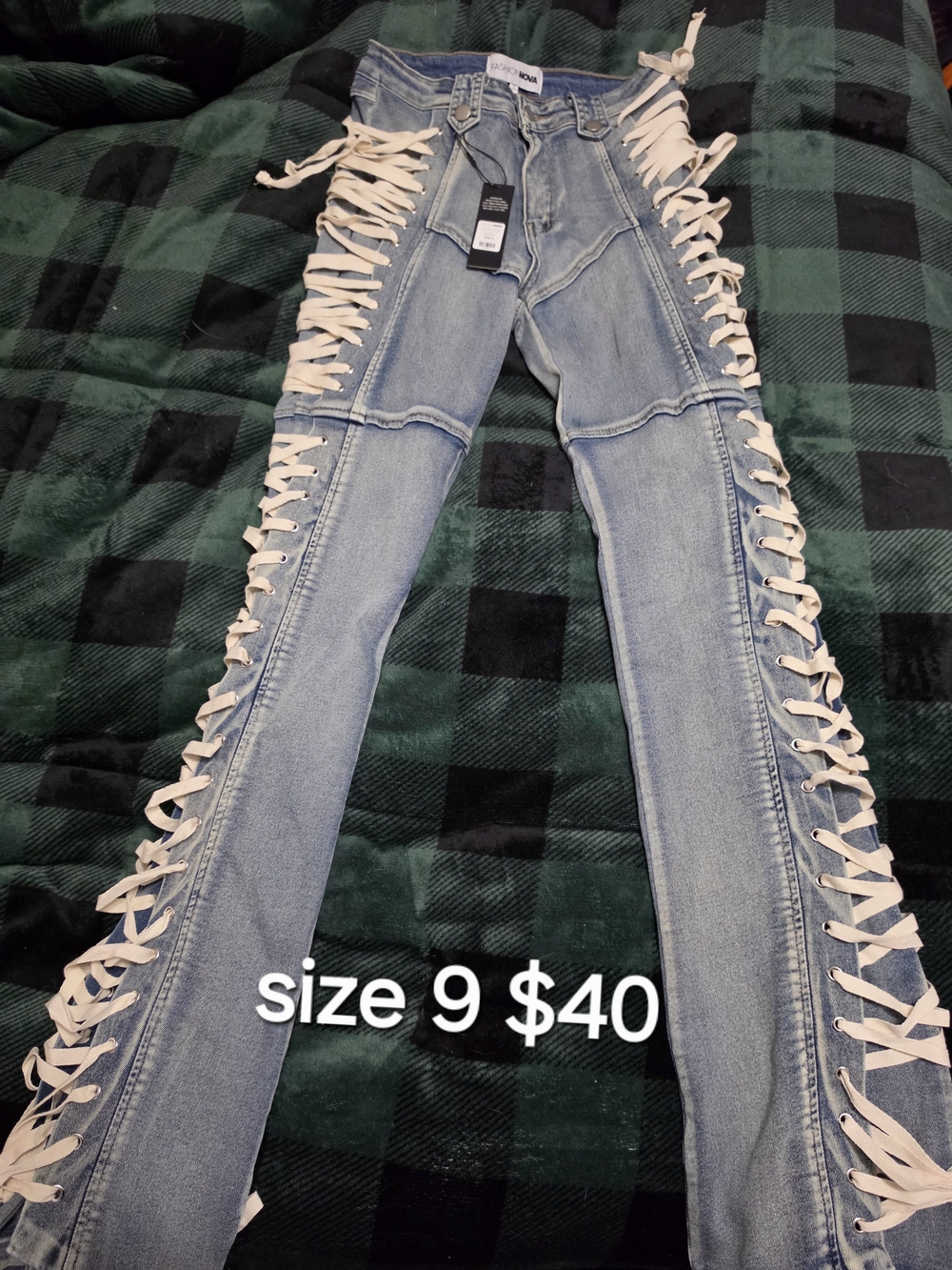 Fashion Nova Light Blue Lace-Up Side Bootcut Jeans
